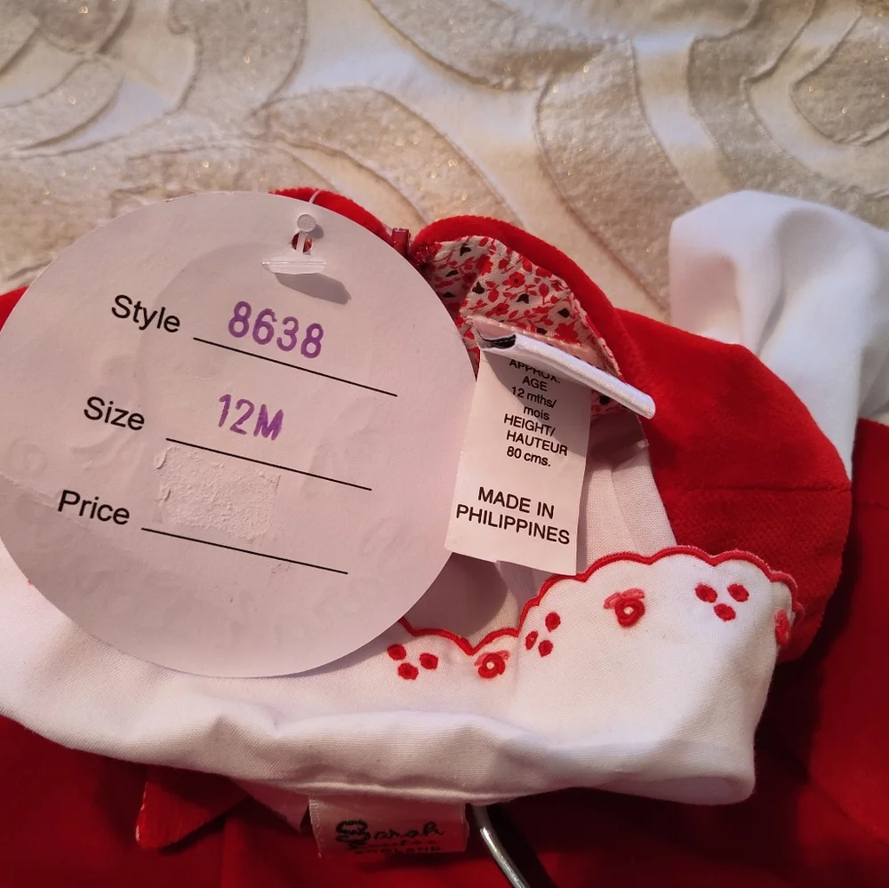 Sarah Louise Girls 12 Months (80cm) Red Velvet Holiday Dress Christmas NWT New - Picture 5 of 6